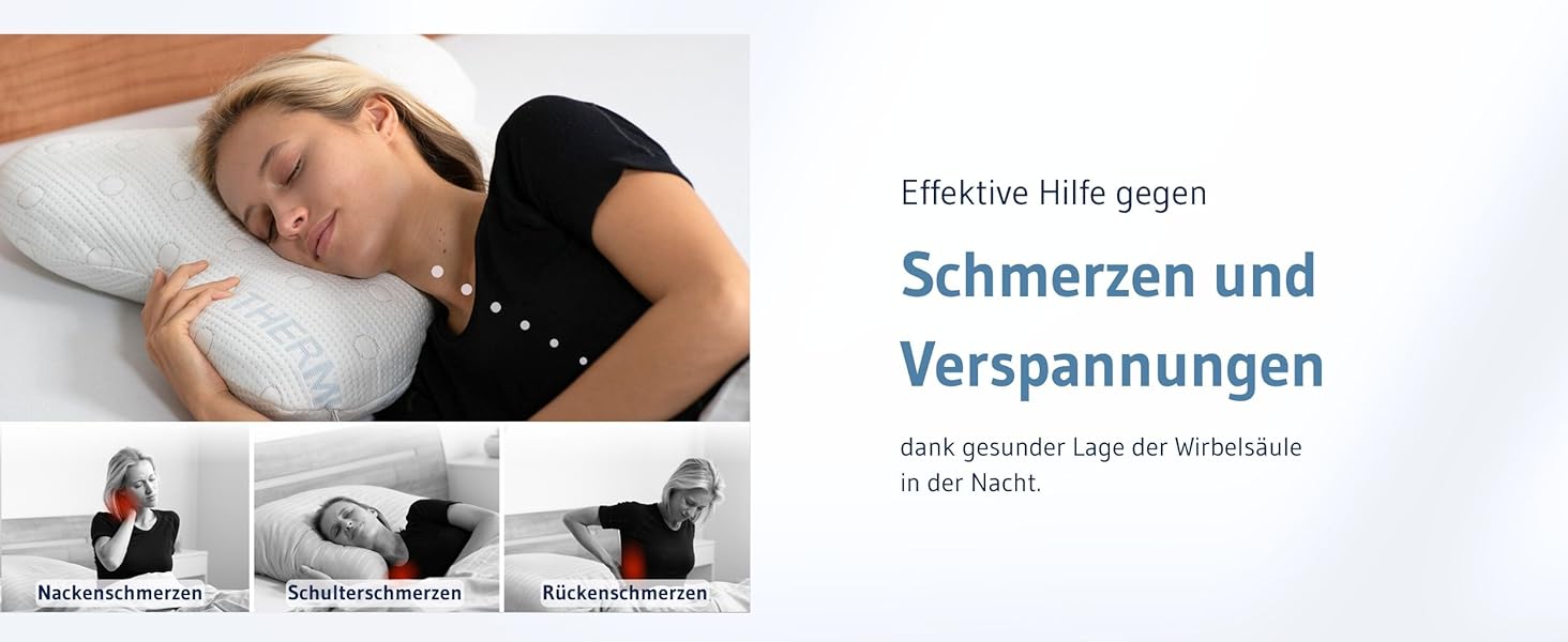 Ортопедична подушка для тих, хто спить на боці Acamar Thermic Ivory, комплект з чохлом, для профілактики болю в шиї, з піною з пам'ефекту, ергономічна подушка з термо-чохлом Acamar