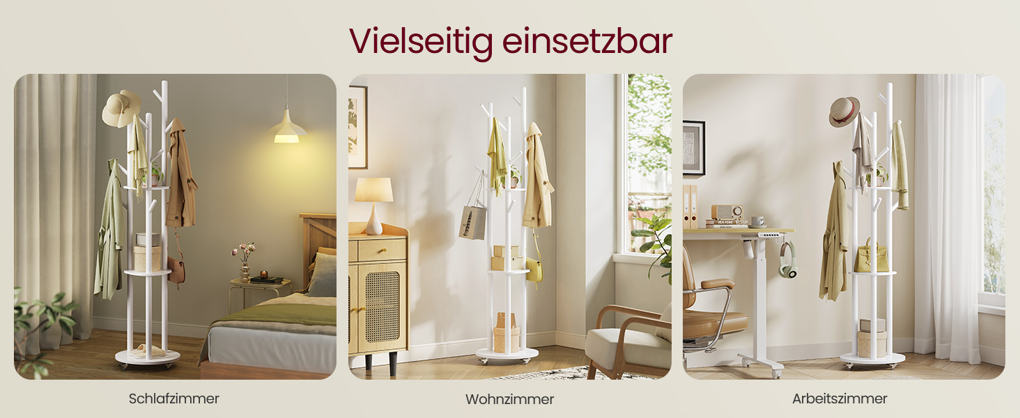 Стійка для одягу VASAGLE з 11 гачками та 3 полицями, набір для передпокою, спальні, вітальні, RCR023B01 (Хмарний білий)