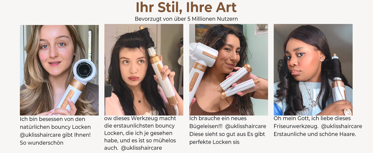 UKLISS Hairstyler 7 в 1: Професійний фен-щітка, стайлер для волосся, набір для укладки з повітряним обдувом 110 000 об/хв, білий