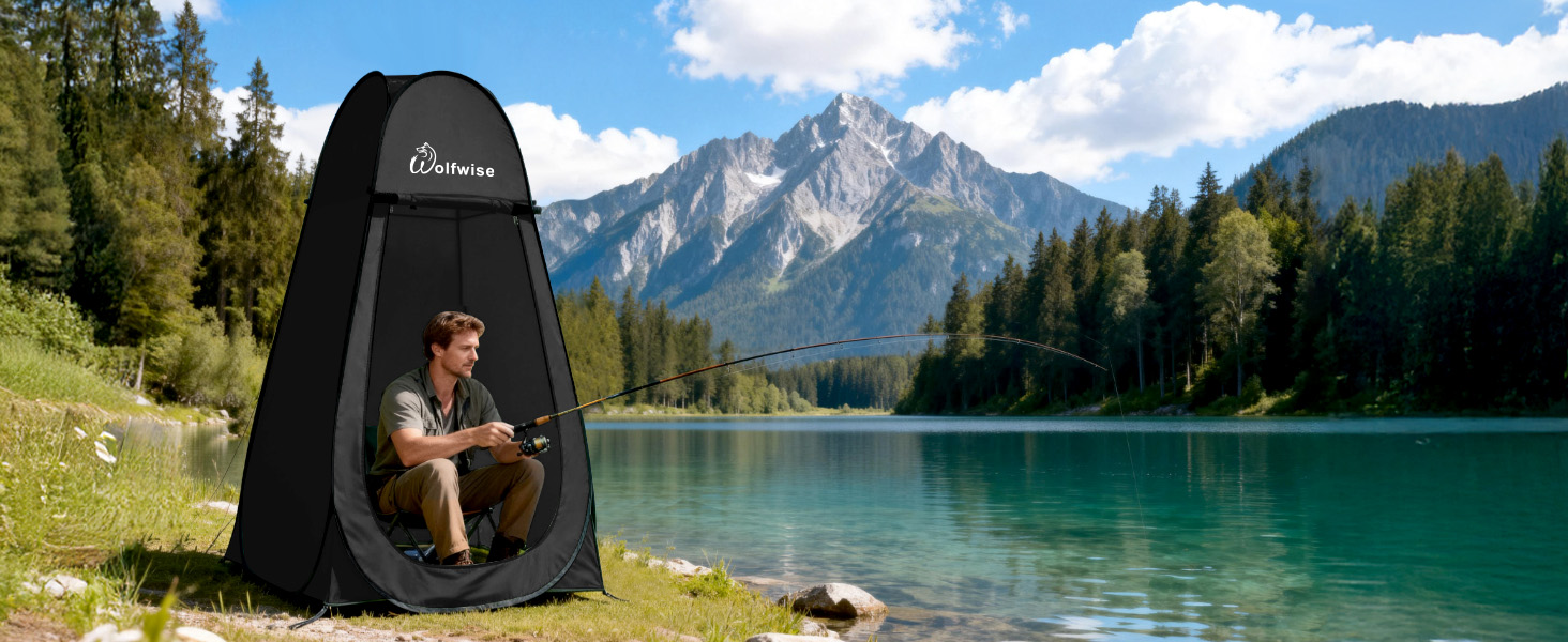 Складаний душовий та роздягальний намет WolfWise для кемпінгу та пляжу, водонепроникний з UV-захистом, 190x100 см, чорний
