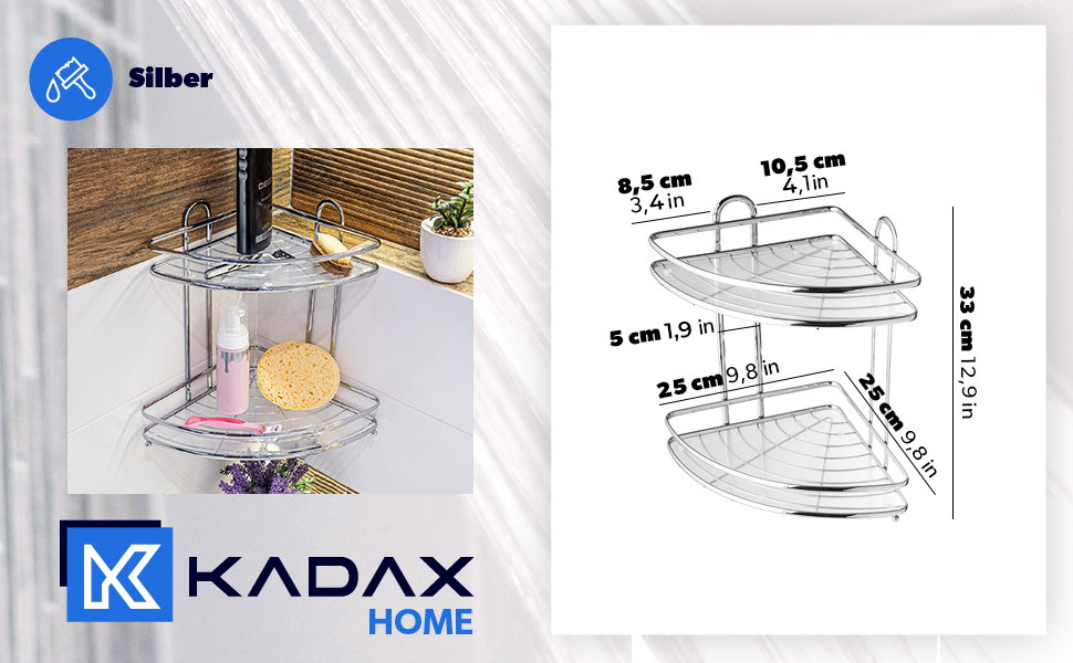 Кутова Полиця KADAX, сталева настінна кутова Полиця, кутова полиця для ванної кімнати, душова корзина, душова Полиця, настінне кріплення для душу хром, органайзер для душу (2 поверхи)