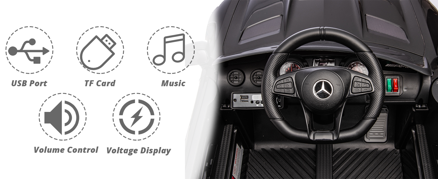 Дитячий електромобіль Mercedes-Benz AMG 12V, 2 двері, пульт, MP3, LED, білий