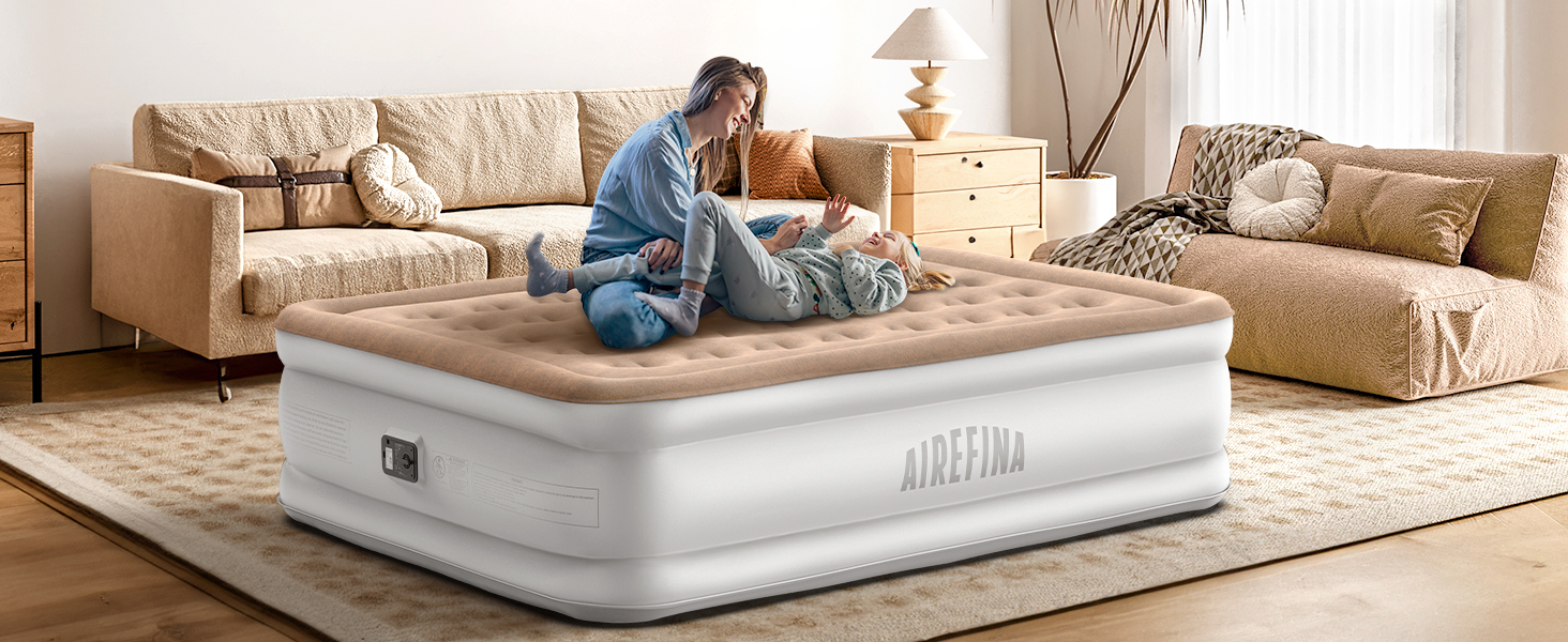 Надувна матрац Airefina з інтегрованим насосом, преміум-якість, для гостей, кемпінгу та дому, 203x152x40 см, на 2 особи