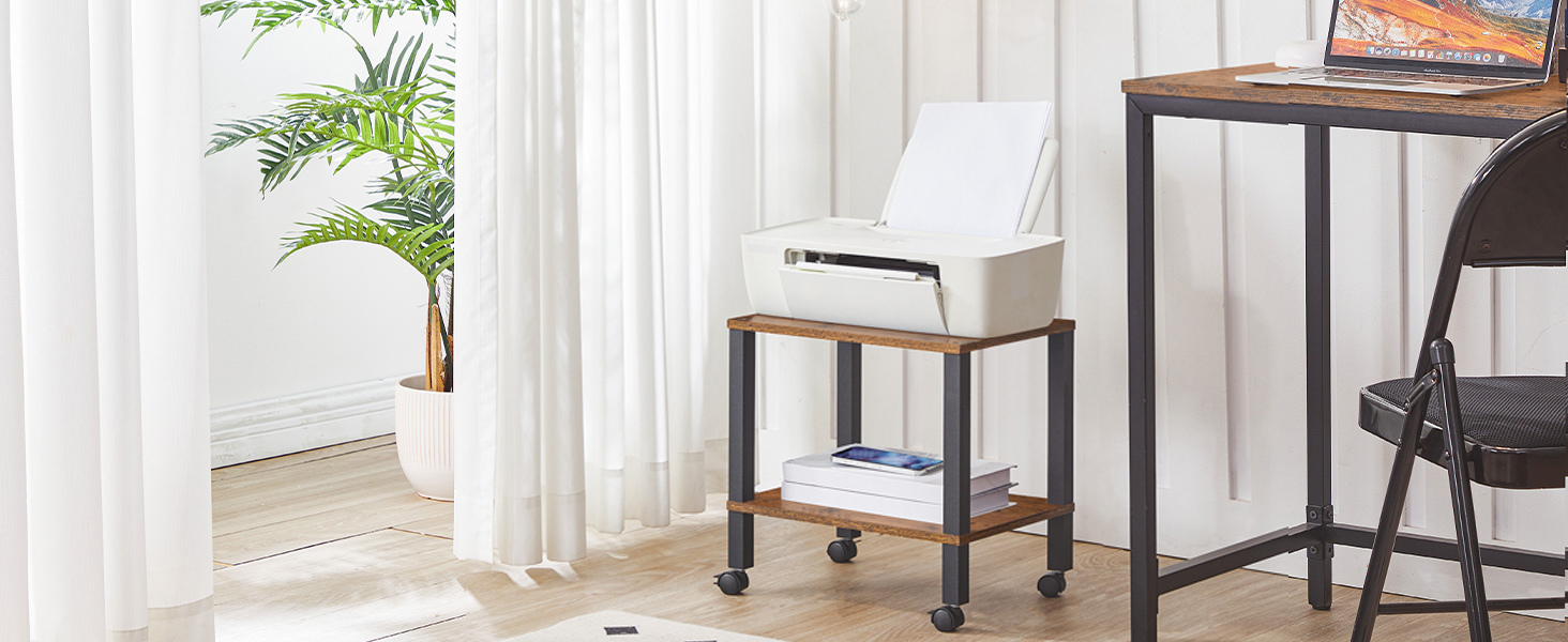 HOOBRO Підставка для принтера з 2 ящиками, 38 x 28 x 38 см, для офісу, темно-коричнева та чорна