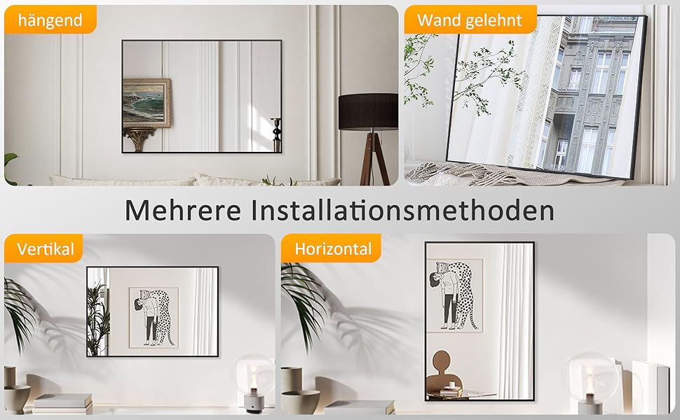 Дзеркало для ванної кімнати Spiegel Schwarz 40x60 см з металевим каркасом, прямокутне, для ванної, вітальні, спальні, гостьової кімнати