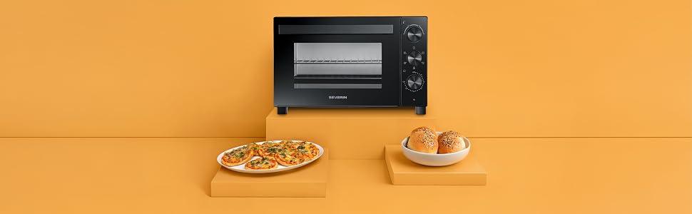 Міні-піч Severin TO 9020 з конвекцією та вертелом для м'яса, 30 л, 1600 Вт, чорна