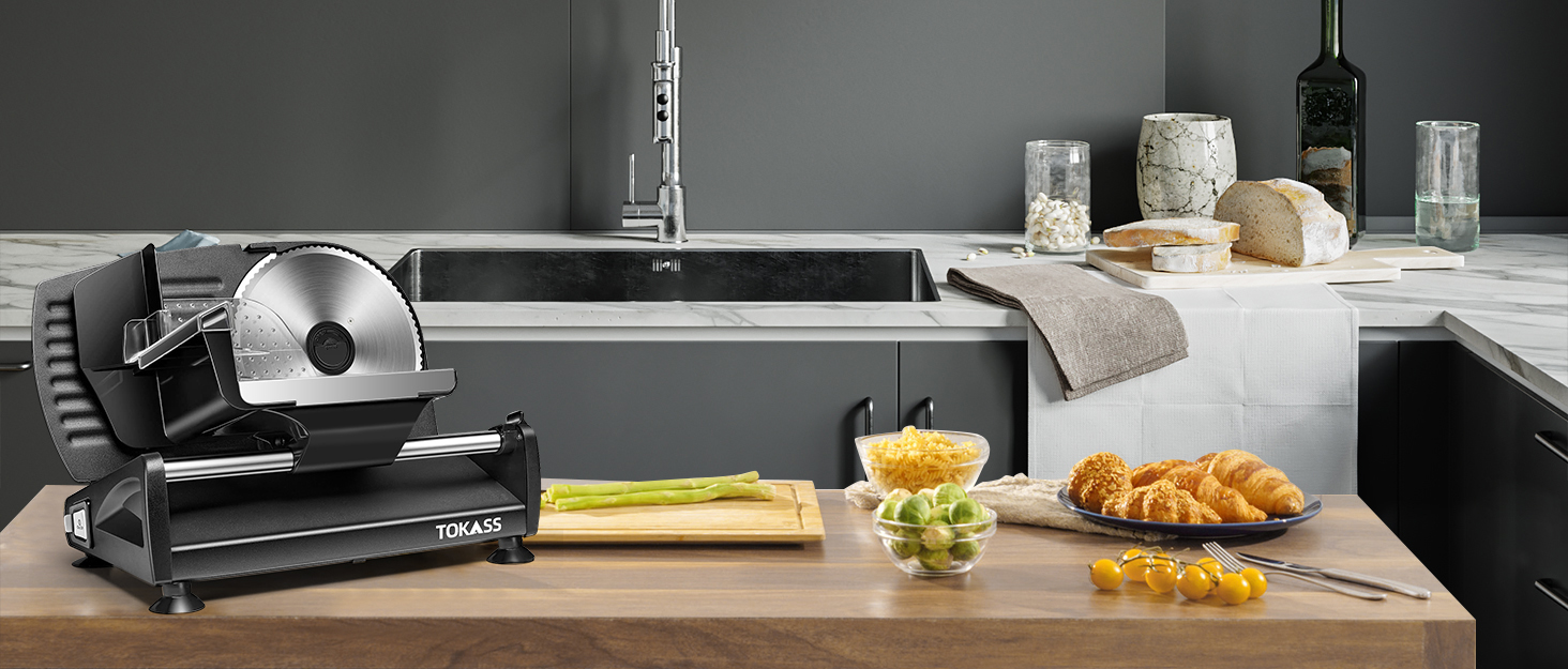 Електричний слайсер 200W з нержавіючої сталі - кухонна машина з регулюванням 0-15 мм, 2 леза, для м'яса, ковбаси, сиру та хліба