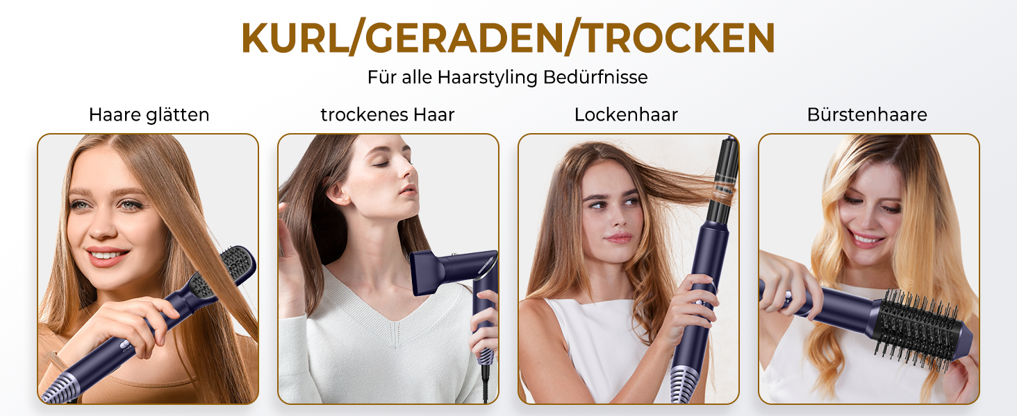 UKLISS 5-в-1 Airstyler Фен-щітка для укладки волосся з насадкою для локонів, 60000 об/хв, блакитний
