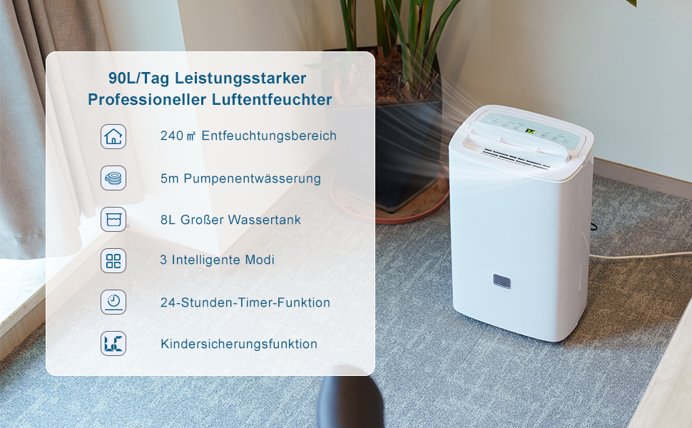Електричний осушувач повітря для дому: 65л/день, автоматичний режим, 4.5л бак з шлангом для зливу, тихий осушувач для підвалу, офісу, спальні, ванної кімнати, квартири, кухні до 120м², чорний та білий (білий)