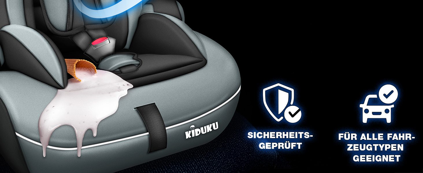 Автокрісло KIDUKU® 9-36 кг (1-12 років) з підкладкою - Автомобільне крісло ECE R129/03, Група 1/2/3, чорне