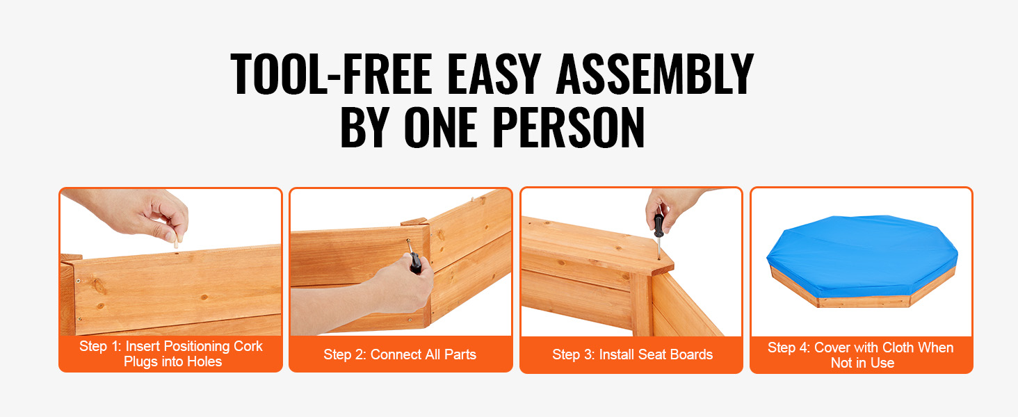 Дерев'яний пісочниця VEVOR з кришкою, восьмигранна пісочниця, пісочниця з 4 місцями для сидіння та підстилкою, дитяча пісочниця для саду, подарунок для хлопчиків та дівчаток віком 3–12 років, дерево + восьмигранна форма