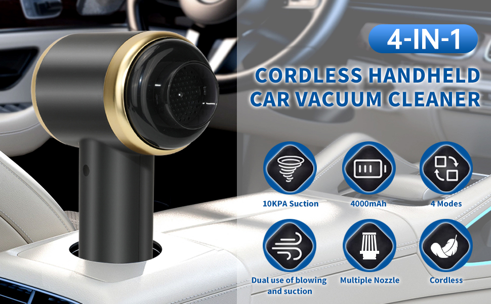 Бездротовий ручний пилосос MKKM для авто та дому, потужність 10000Па, акумулятор 4000mAh, циклонний фільтр для вологого та сухого прибирання, для шерсті тварин