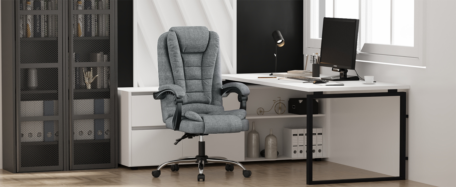 Офісний крісло Chefsessel з високою спинкою, ергономічне, оббите PU шкірою, з регульованими підлокітниками та висотою, функцією нахилу, темно-сіре