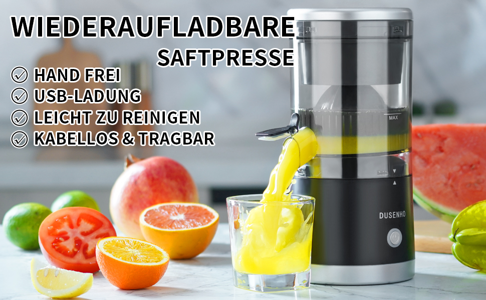 Електрична прес для цитрусових: соковитискач USB для апельсинів, лимонів, грейпфрутів (чорний + срібло)