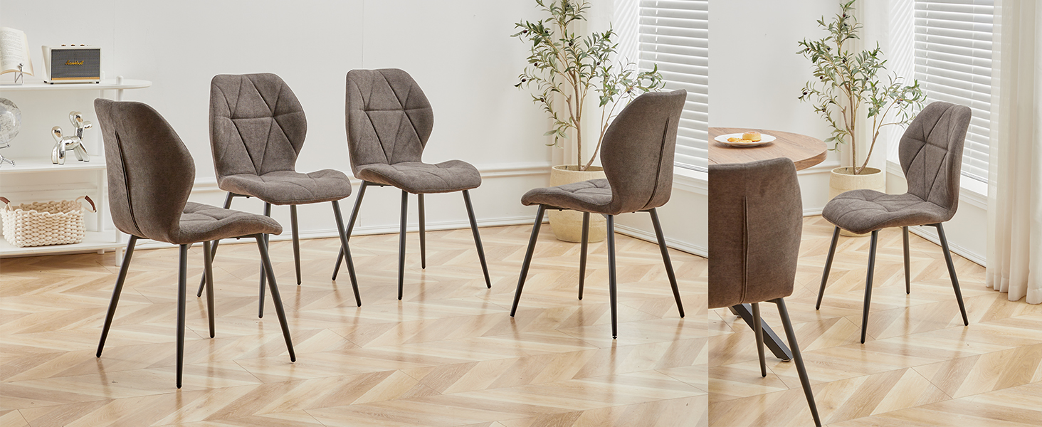 Набір з 4-х обідніх стільців GrandCA HOME, м'яке сидіння, скандинавський стиль, металеві ніжки, ромбоподібні подушки, бежевий колір