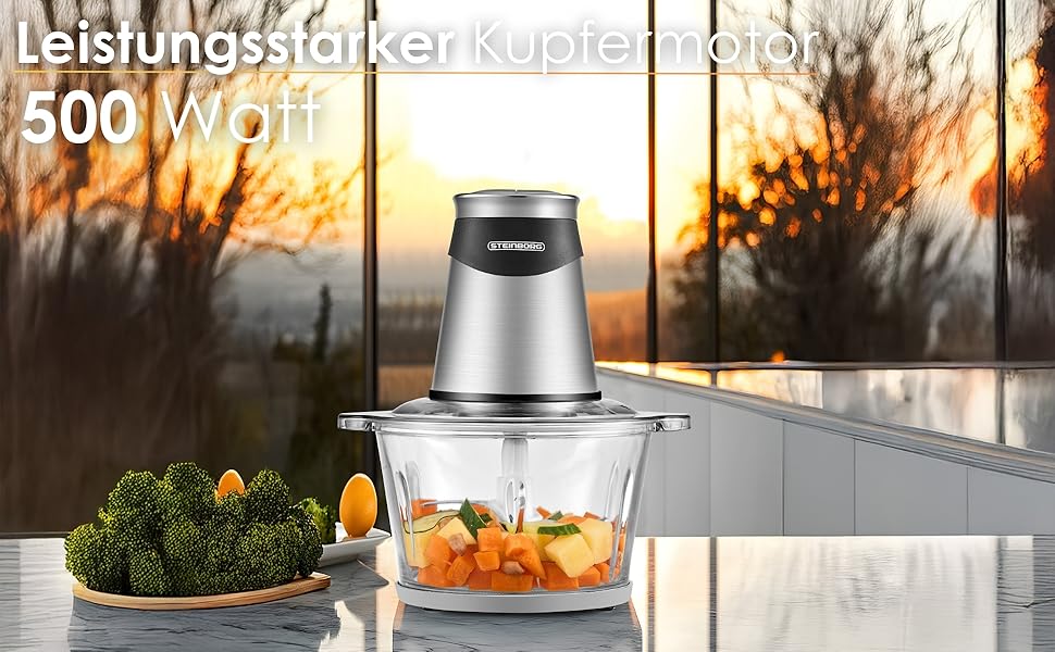 Електричний подрібнювач потужний Multizerkleinerer Blitzhacker 500W 1.8л зі скляною чашею - універсальний кухонний комбайн для приготування дитячого харчування, горіхів, овочів, фруктів та м'яса