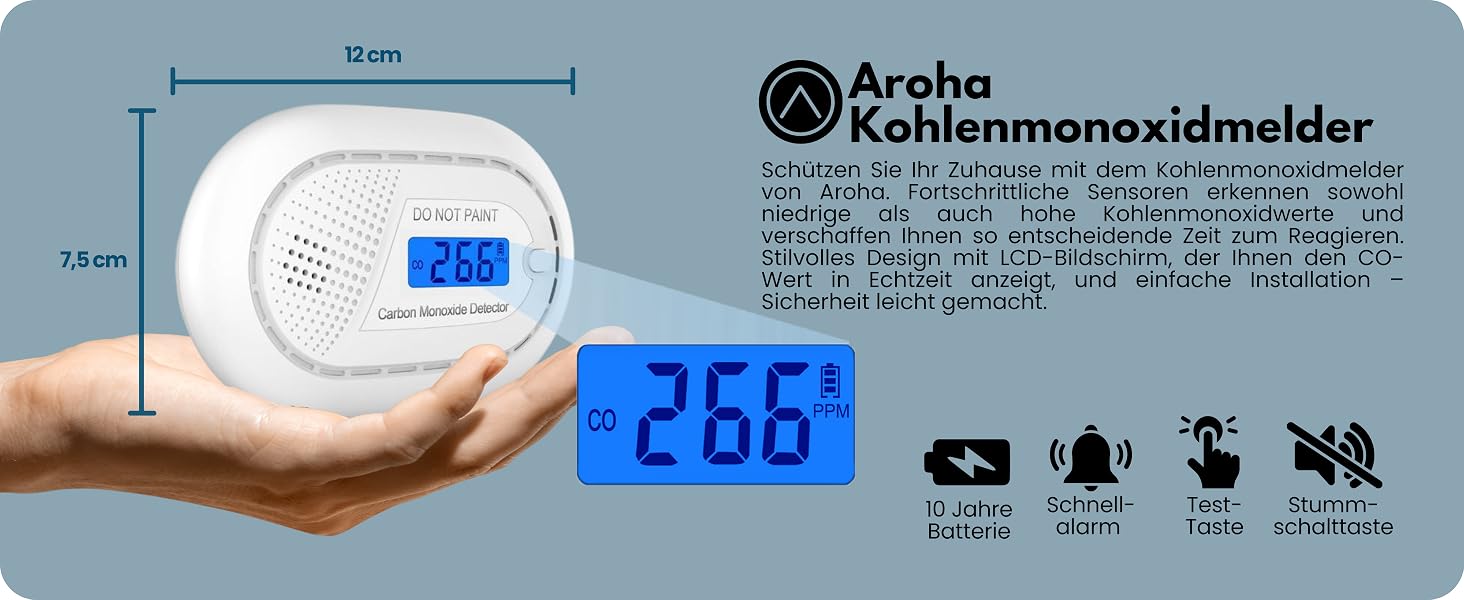 Розумний датчик чадного газу Aroha Smart Connect Wi-Fi (Tuya, Smart Life) з батареєю на 10 років, детектор CO для Smart Home