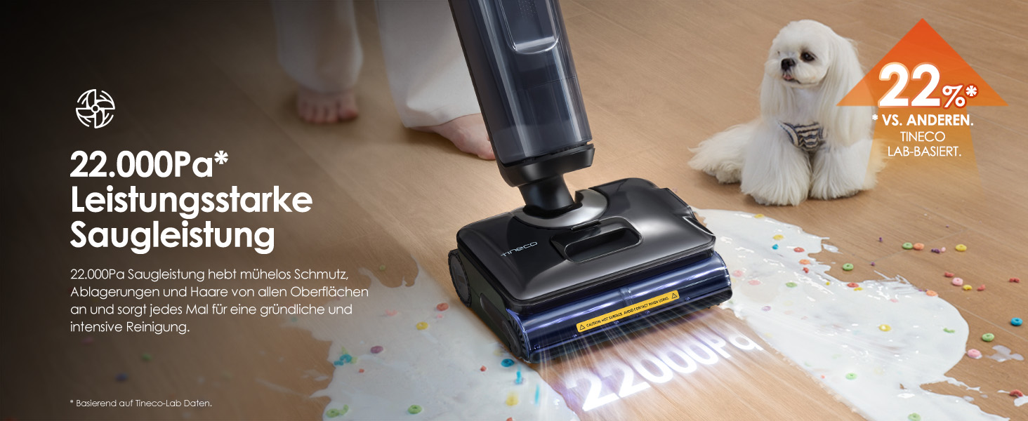 Tineco Floor One S7 Stretch Steam: Акумуляторний пилосос 2-в-1 для вологого та сухого прибирання, 22000 Па, для твердих підлог, шерсті тварин