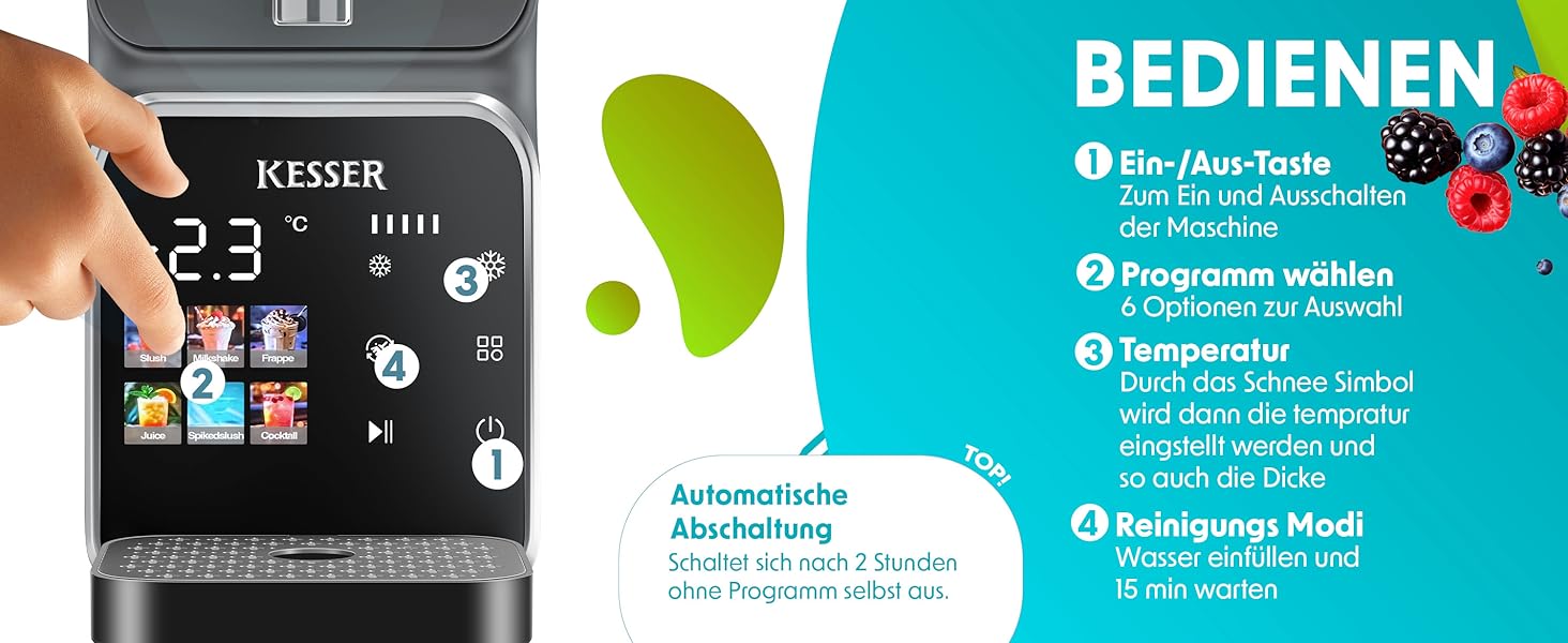 Машина для приготування сляш KESSER® - сляш-мейкер 2л - для сляш, коктейлів, фраппе, молочних коктейлів та замороженого соку - 25 хв та 6 програм - 3 стаканчика та книга рецептів в комплекті, антрацит