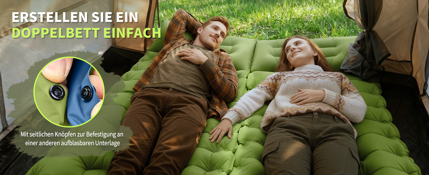 Надувний кемпінговий килимок Yuzonc з вбудованим насосом та подушкою, компактний туристичний матрац для походів та пляжу, зелений