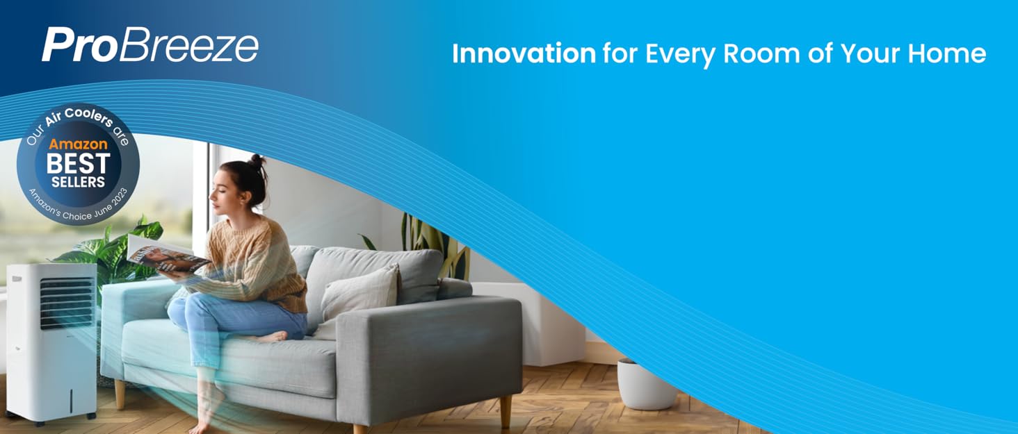 Вентилятор без лопатей Pro Breeze 101 см з пультом, LED дисплеєм, 6 швидкостями, 5 режимами, автоколиванням 60° та таймером 7 годин - білий
