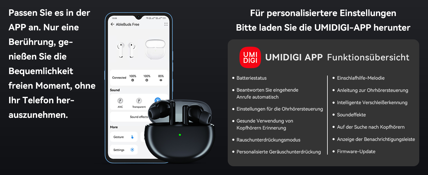 Бездротові навушники UMIDIGI Bluetooth 5.2, ANC 45 дБ, HiFi, бездротова зарядка, водонепроникність IP55