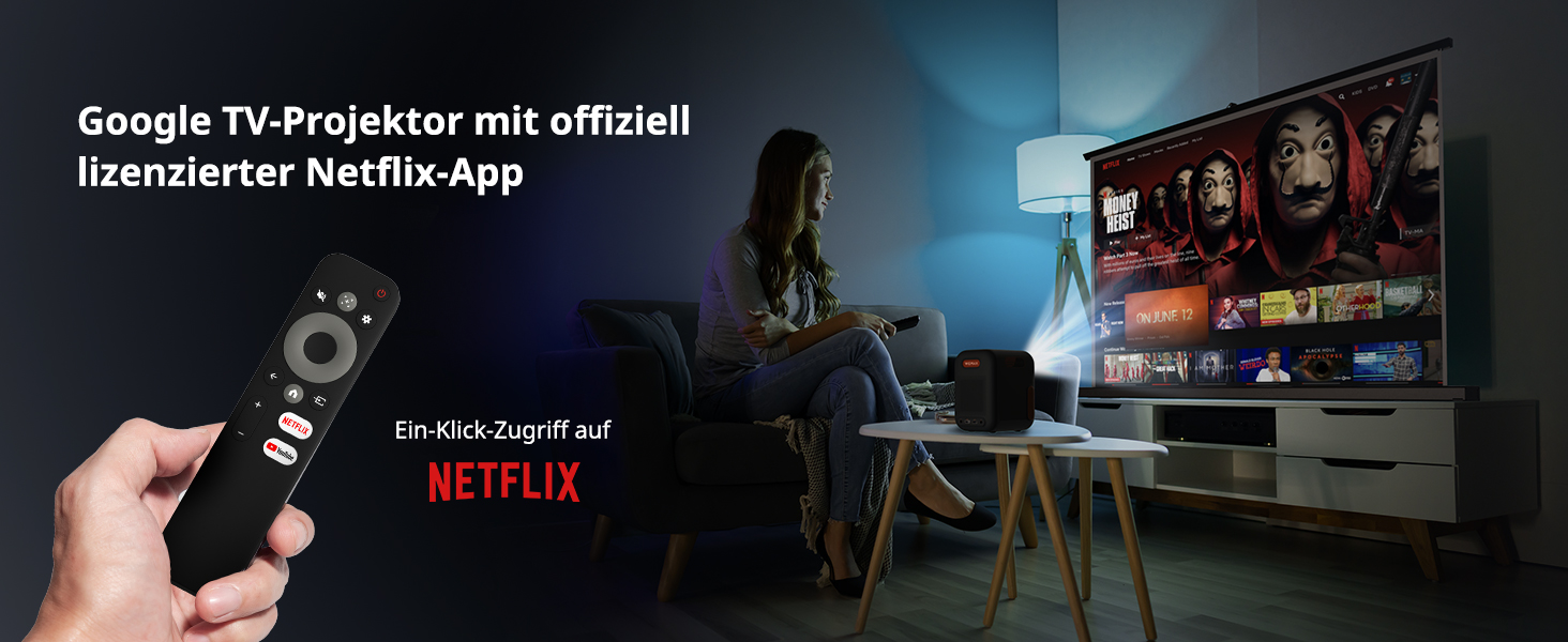 WEMAX Mini проєктор: 4K, 1080p, Smart, Dolby Audio, WiFi, Bluetooth. Підтримка Netflix та Google TV для дому та на вулицю