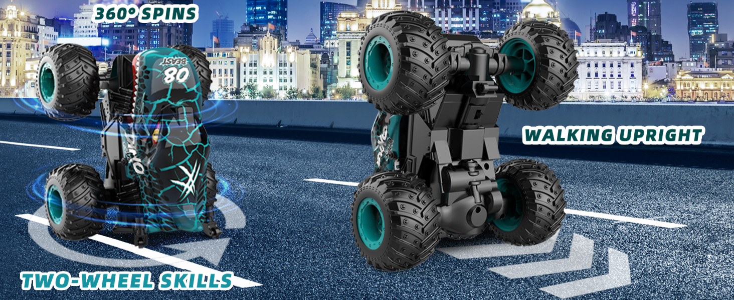 RC Monstertruck 1:20 2.4GHz Динозавр – Радіокерований позашляховик, 20 км/год, LED, Музика, для хлопчиків та дівчаток від 3 років, Зелений