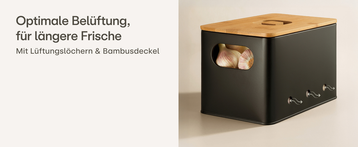 Набір контейнерів для зберігання картоплі, цибулі та часнику Praknu - 3 шт. з бамбуковими кришками, вентиляційні отвори, з етикетками та ручкою