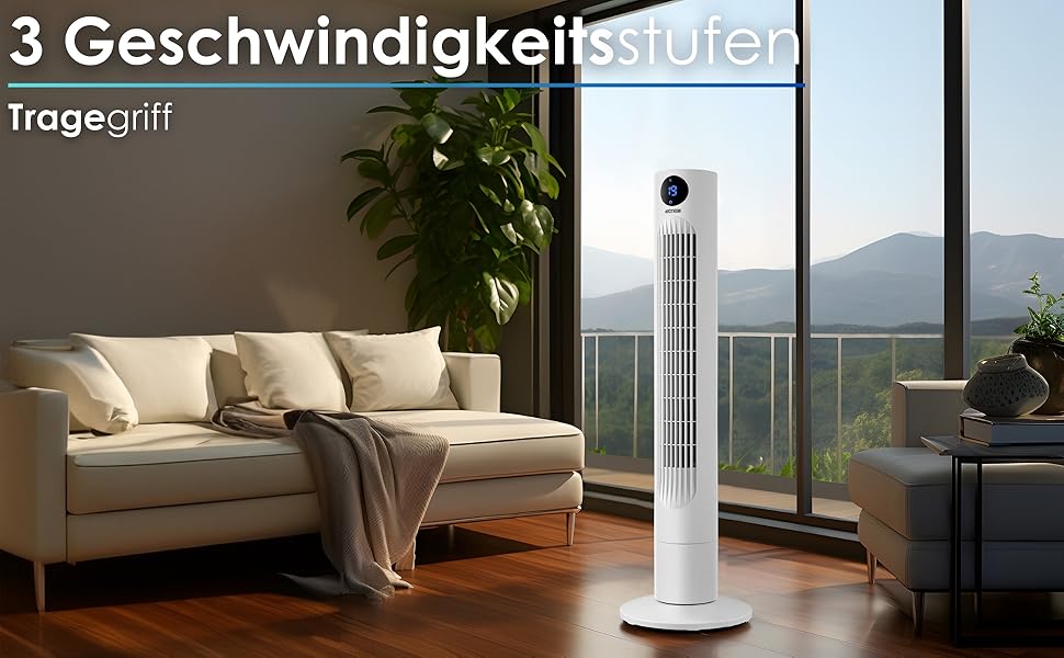 Вентилятор Tower Echo - тихий, з пультом, LED-дисплеєм та таймером 12 год