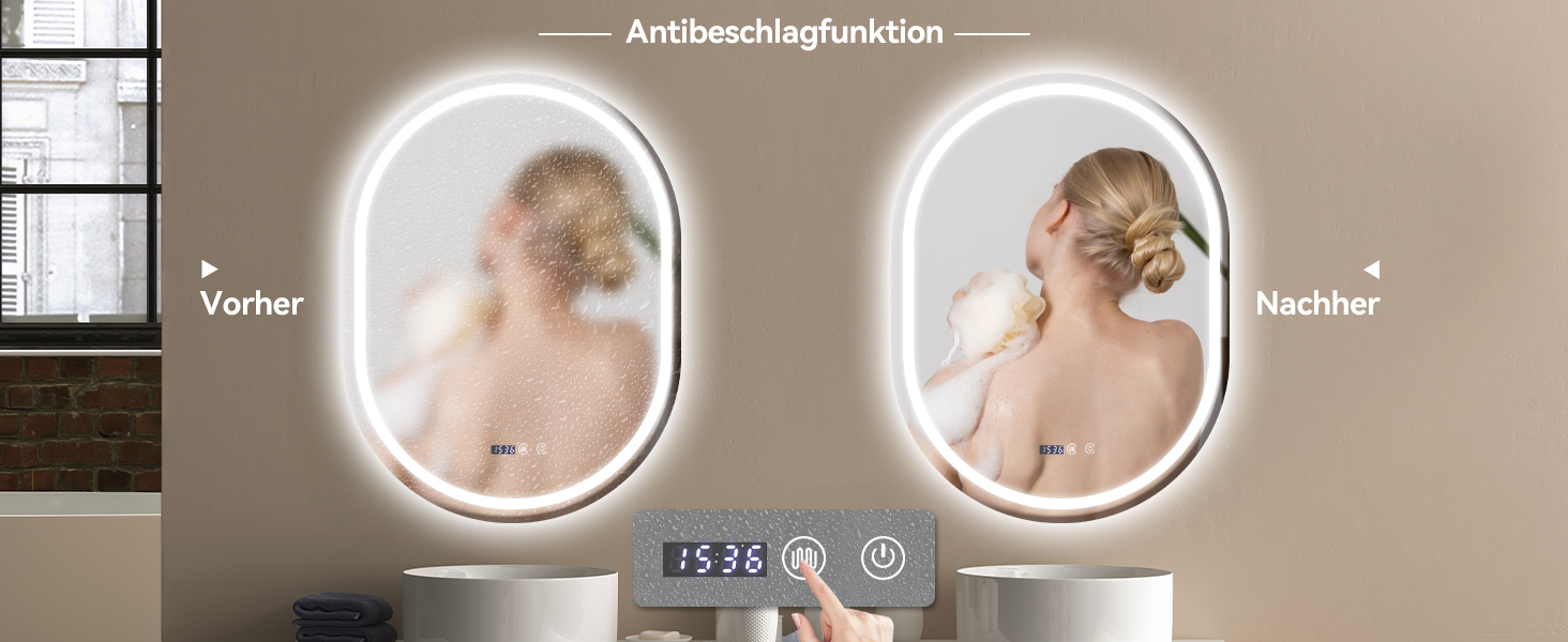 Дзеркало для ванної кімнати YOURLITE з підсвічуванням, кругле, 60 см, LED, 3 кольори, диммування, сенсорне управління, антизапар, пам'ять, IP44, овальне