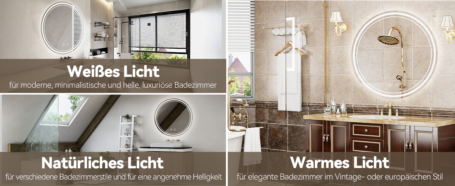 Дзеркало для ванної кімнати з підсвічуванням 70x50 см, LED, Smart, антизапар, 3 кольори, диммування, вертикальна/горизонтальна орієнтація