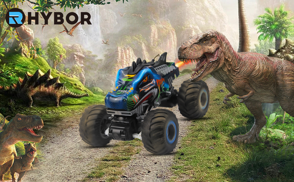 Радіокерований позашляховик Динозавр 1:16 RC Monster Truck з розпилювачем, музикою, LED-підсвіткою, 2.4GHz, 20км/год для дітей від 3 років