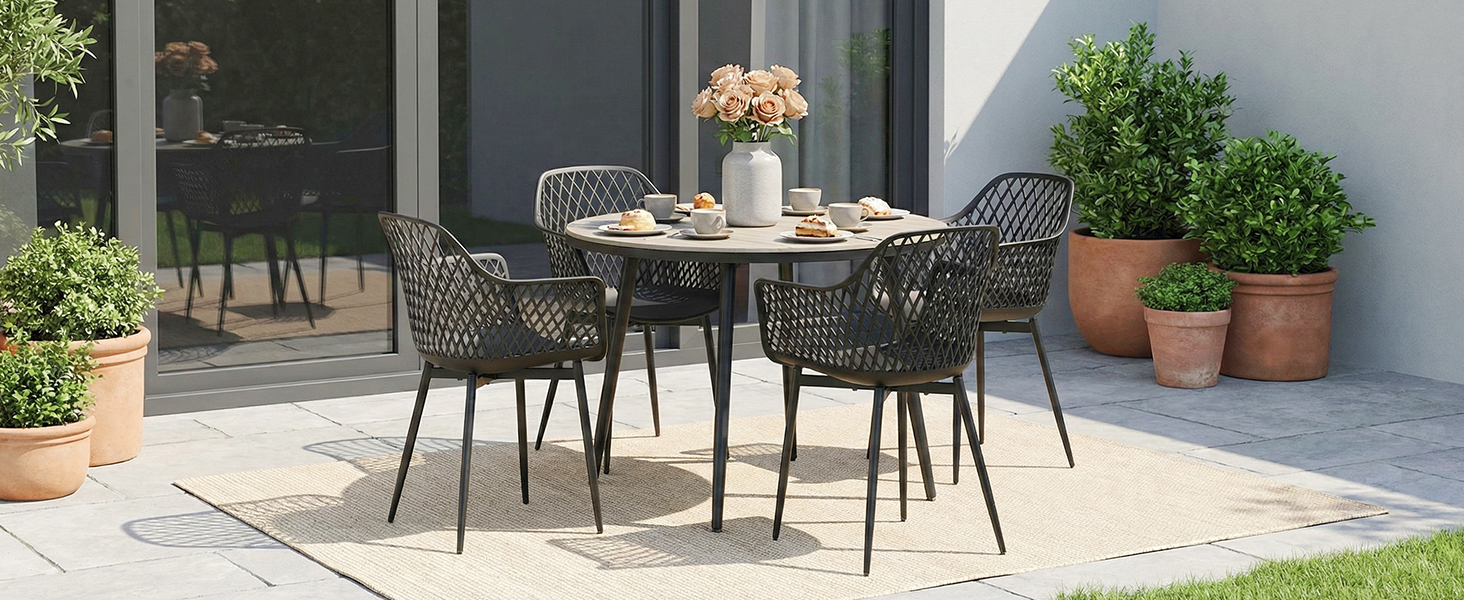 Набір садових стільців для відпочинку на терасі та балконі, чорний (8 шт.)