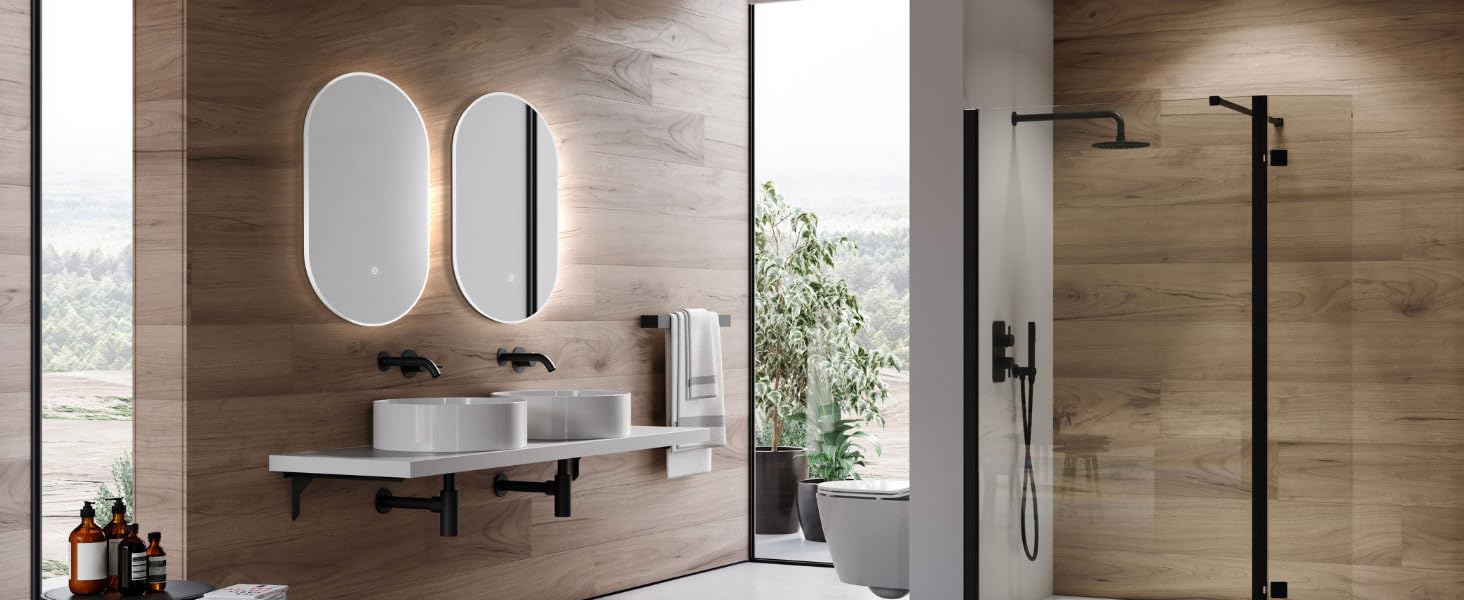 Дзеркало для ванної кімнати HOKO круглої форми 80 см з підсвічуванням, антизапарюванням, рамкою, сенсорним вимикачем, функцією пам'яті та регулюванням кольору світла (2700-6500K) - тепле, холодне, нейтральне світло (75 x 45 см, золотий овал)