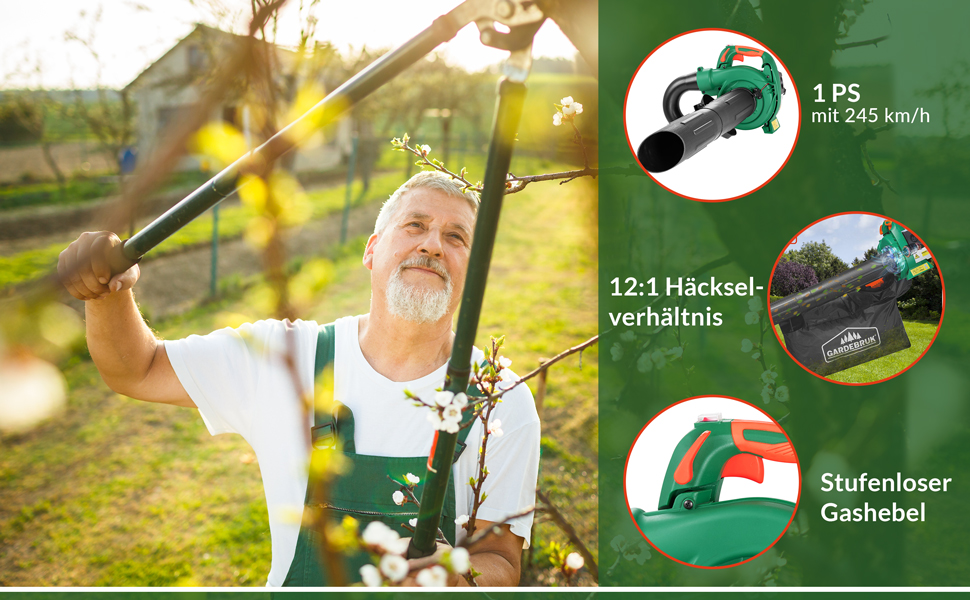 Бензиновий сапужок Gardebrük 4-в-1: сапужок, повітродувка, подрібнювач листя, садовий пилосос з мішком 45L та інструментами