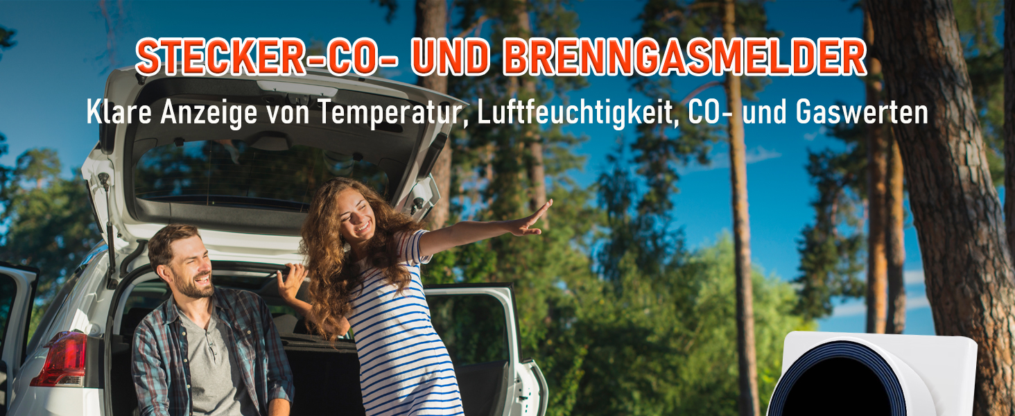 Детектор CO з HD-дисплеєм, візуальним та звуковим сигналом, 3-в-1 (CO, температура, вологість) для кемпінгу та подорожей на автодомі