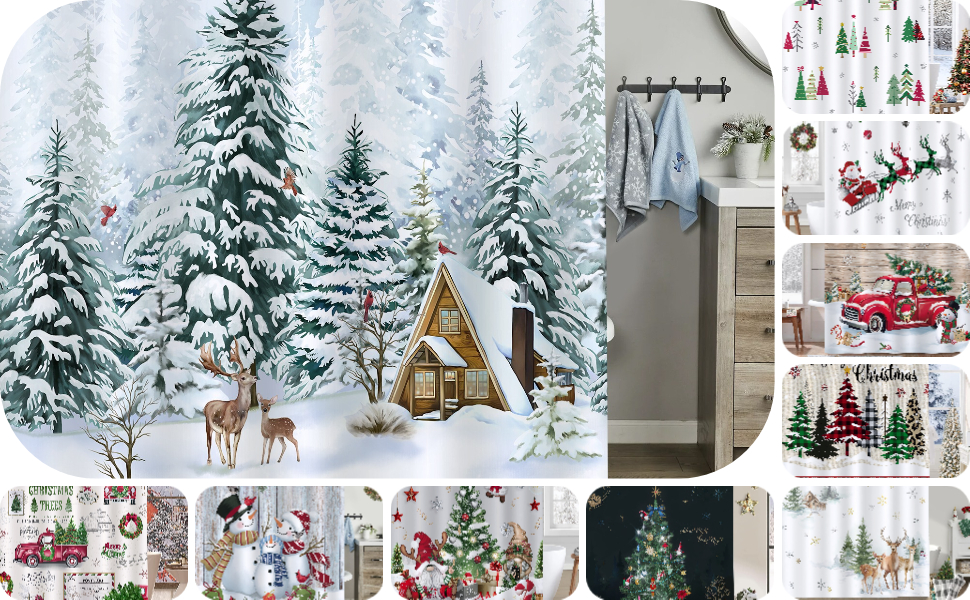 Шторка для душу Bonhause Winter Forest Deer 180x180 см, захист від цвілі, водонепроникна, в т.ч. 12 гачків