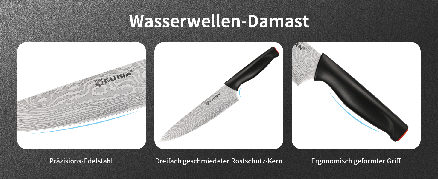 Набір кухонних ножів Katisun 16 шт. з підставкою, точилка, дощечка та ножиці. Японська сталь, чорний колір.
