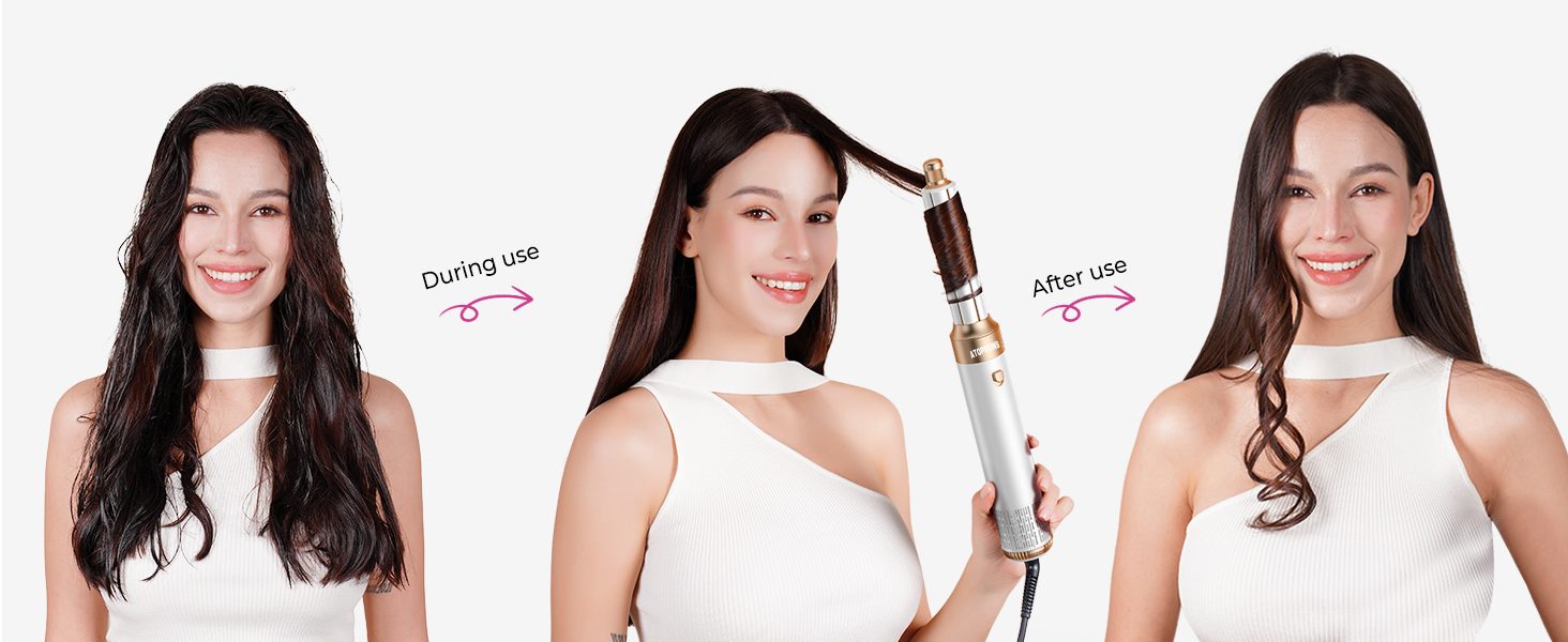 Atopskins Airbrush Haarstyler 5-в-1: Фен-щітка, стайлер для волосся, випрямляч, плойка, об'ємний фен (біло-сірий)