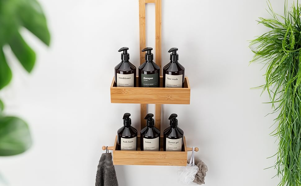 Дзеркальна поличка для душу без свердління, бамбукова, для ванної кімнати