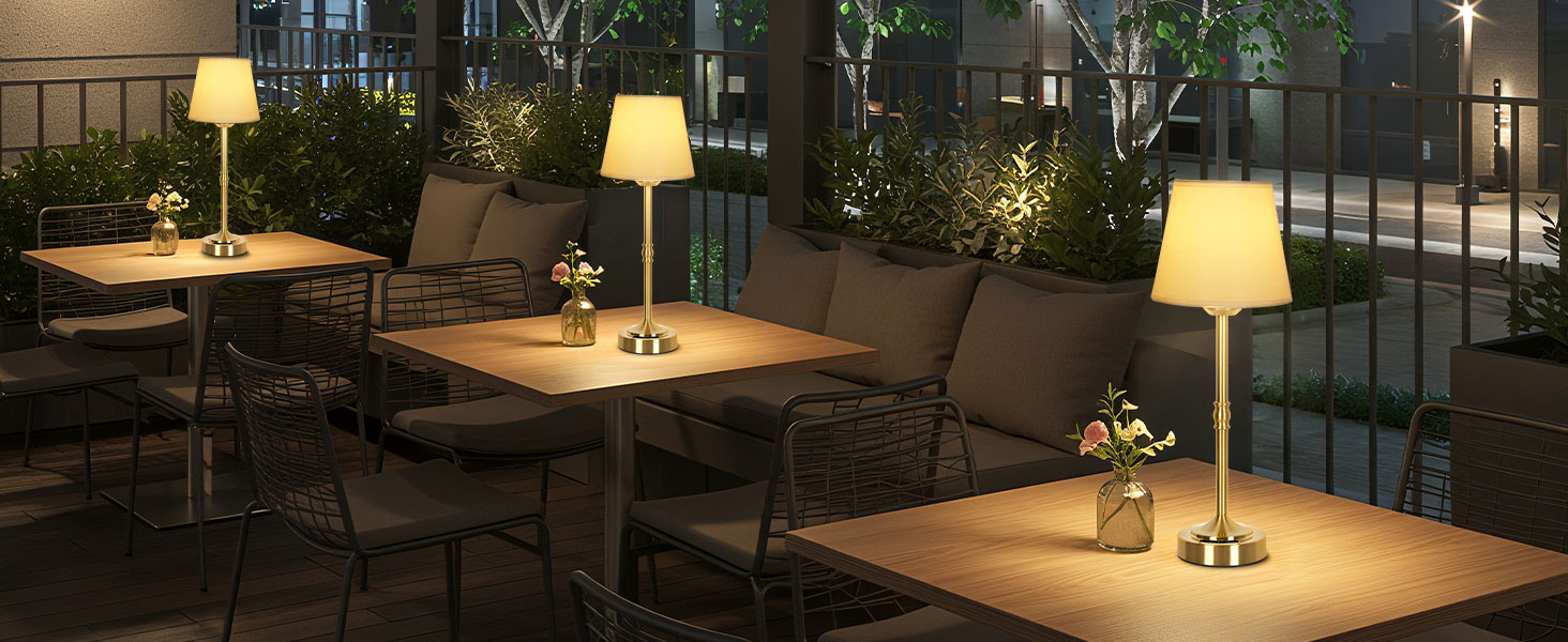 OUTON Настільна лампа бездротова, 2 шт. – диммування, 3 кольори світла, 4000mAh, USB-C, 60 год роботи, золота для спальні, вітальні, їдальні