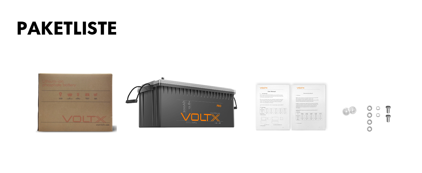 Акумулятор VoltX LiFePO4 12,8 В 200 Ач з 200 А BMS, 2560 Втгод, 3000-15000 циклів, макс. 36 батарей, ідеально підходить для автофургонів і сонячних батарей