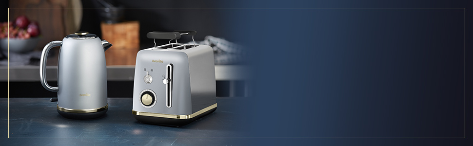 Тостер Breville Mostra для 2 скибок з підставкою для булочок, сріблястий з золотими акцентами