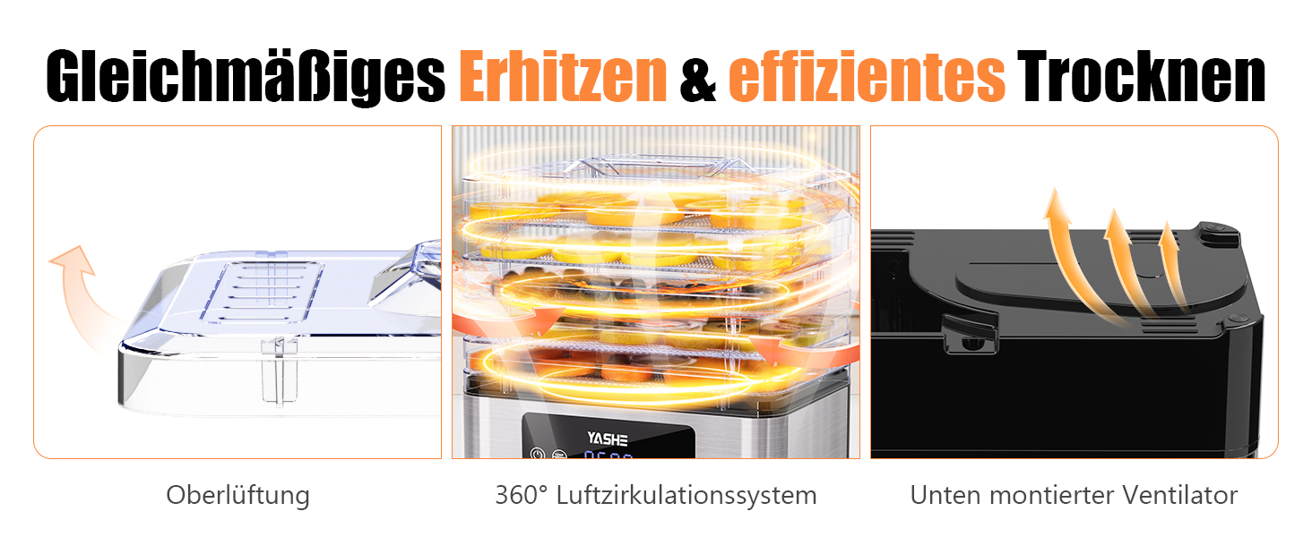 Електричний дегідратор YASHE з нержавіючою сіткою, 5-ярусний, 400W, з таймером для м'яса, фруктів, овочів, трав та собачих ласощів. 5 ярусів з нержавіючої сталі