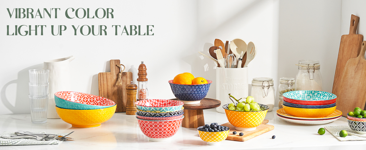 Салатник DOWAN 2000 мл, 2 шт., Ø24.1 см, порцеляновий, для пасти, мікрохвильовий, посудомийна машина, штабельований, різнокольоровий