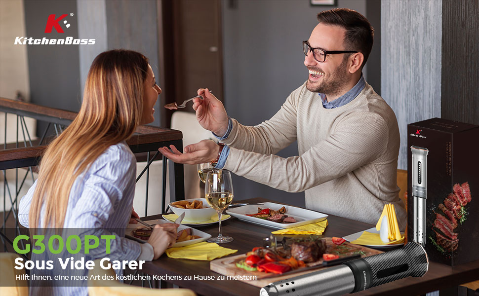 Су-від кухонний прилад KitchenBoss з Wi-Fi: стабільний, прецизійний, тихий, з LED-дисплеєм, IPX7, 1100W, 40°C-90°C