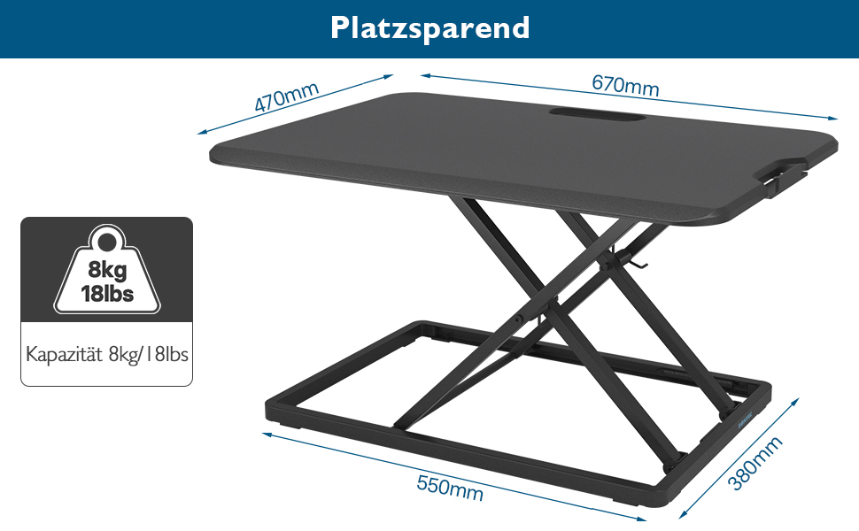 Стіл-трансформер BONTEC: регульована висота, платформа 67x47 см, до 8 кг