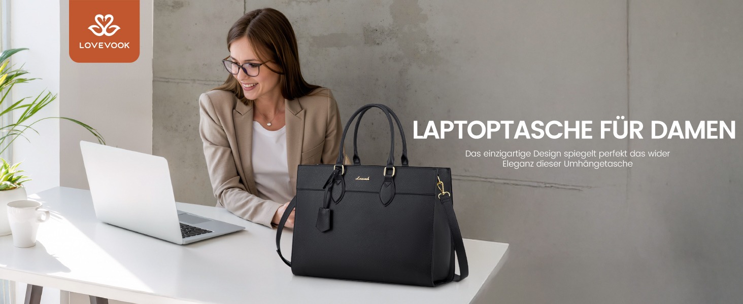 Сумка для ноутбука LOVEVOOK 15.6 дюймів, велика робоча сумка, шопер, акцентна сумка, водонепроникна сумка з PU шкіри, для бізнесу, роботи, навчання, чорна