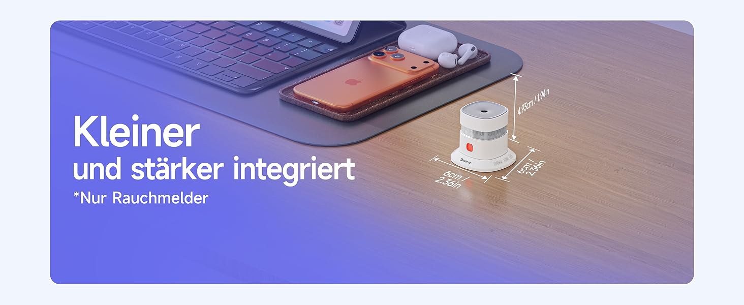 Набір датчиків диму Heiman Mini – 5 шт. з фотоелектричним сенсором, 10 років роботи від батареї, сертифікація EN14604, TÜV, CE, UKCA, DBI, 85 dB, преміум-дизайн